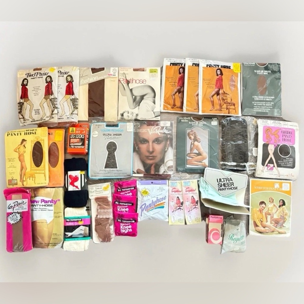 VTG NEW 60’s 70’s 80’s Nylon Pantyhose knee High Stockings Lot 31 Packages Mixed